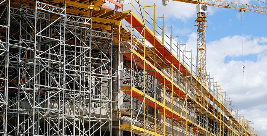 Cuplock scaffolding on a multi-storey building under construction